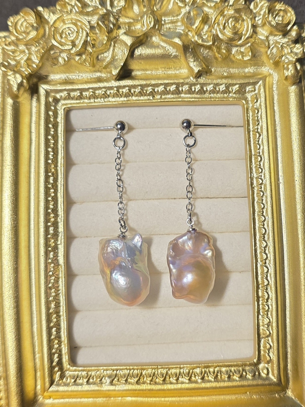 Baroque Pearl Drop Earrings in Iridescent Pink - Women Jewelry